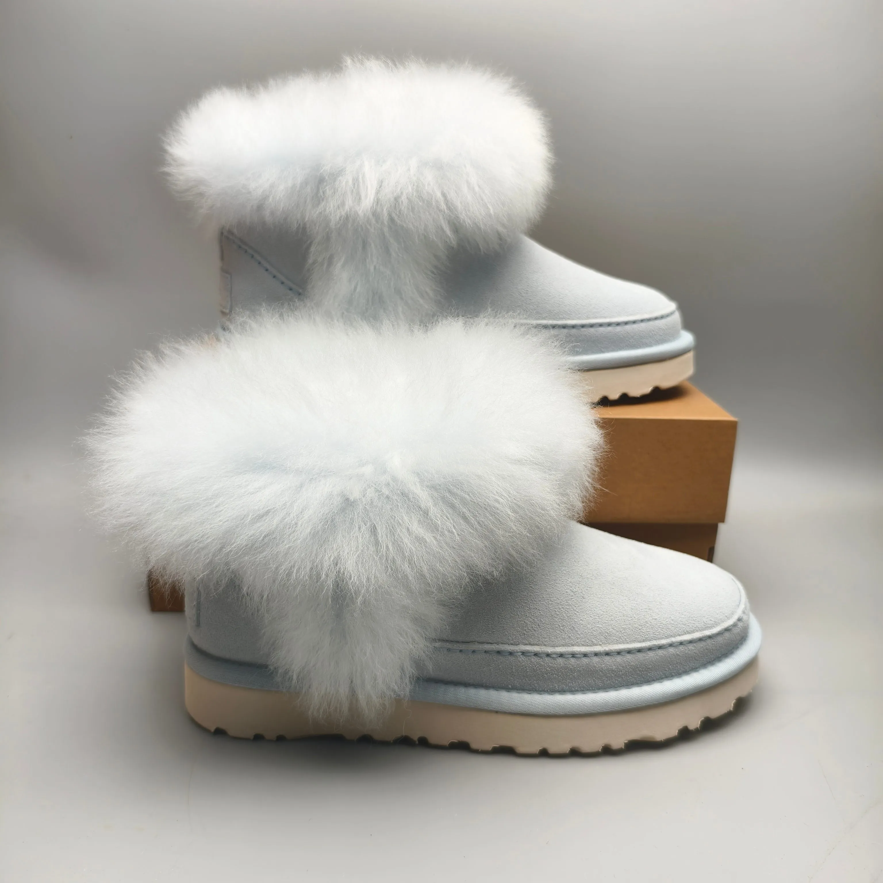 💰560 UGG sheepskin all-in-one snow boots 3832 fur fashion shoes color: maroon light blue sand matching size: 35-41